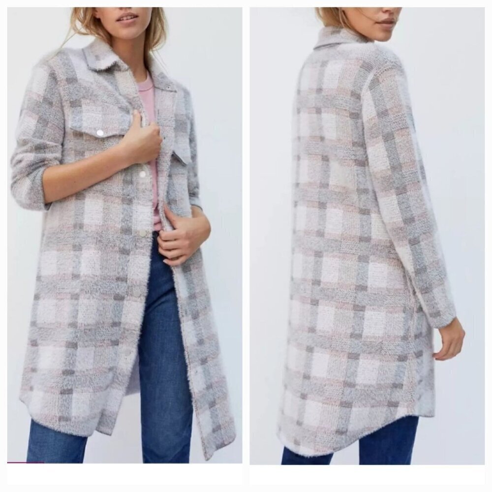 Anthropologie Pilcro sz M women  Eliza Fuzzy Pink Eyelash long Jacket Cardigan